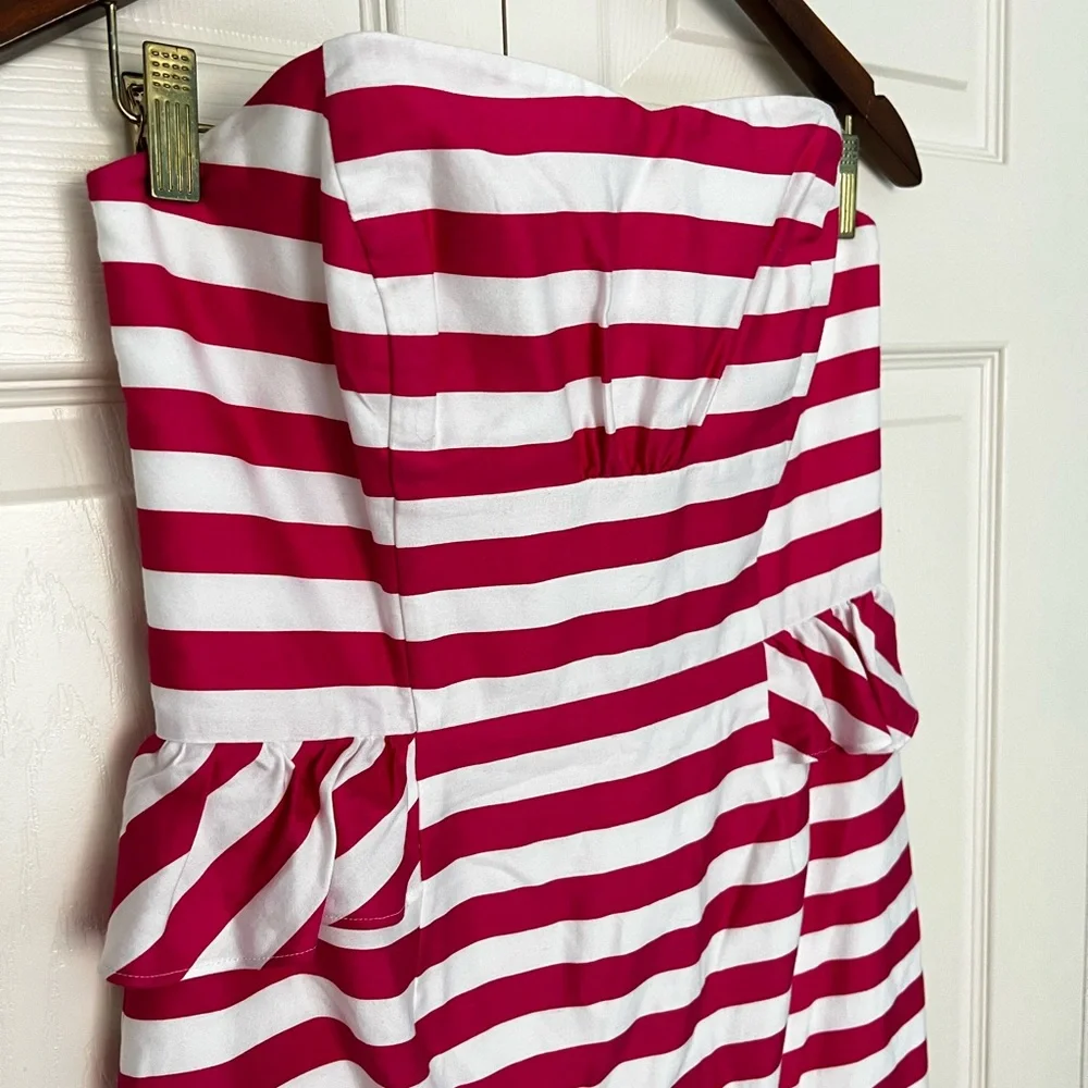 Lilly Pulitzer Maybell Azalea Pink Swizzle Stripe Peplum Strapless Dress-Size 6 - Picture 3 of 14